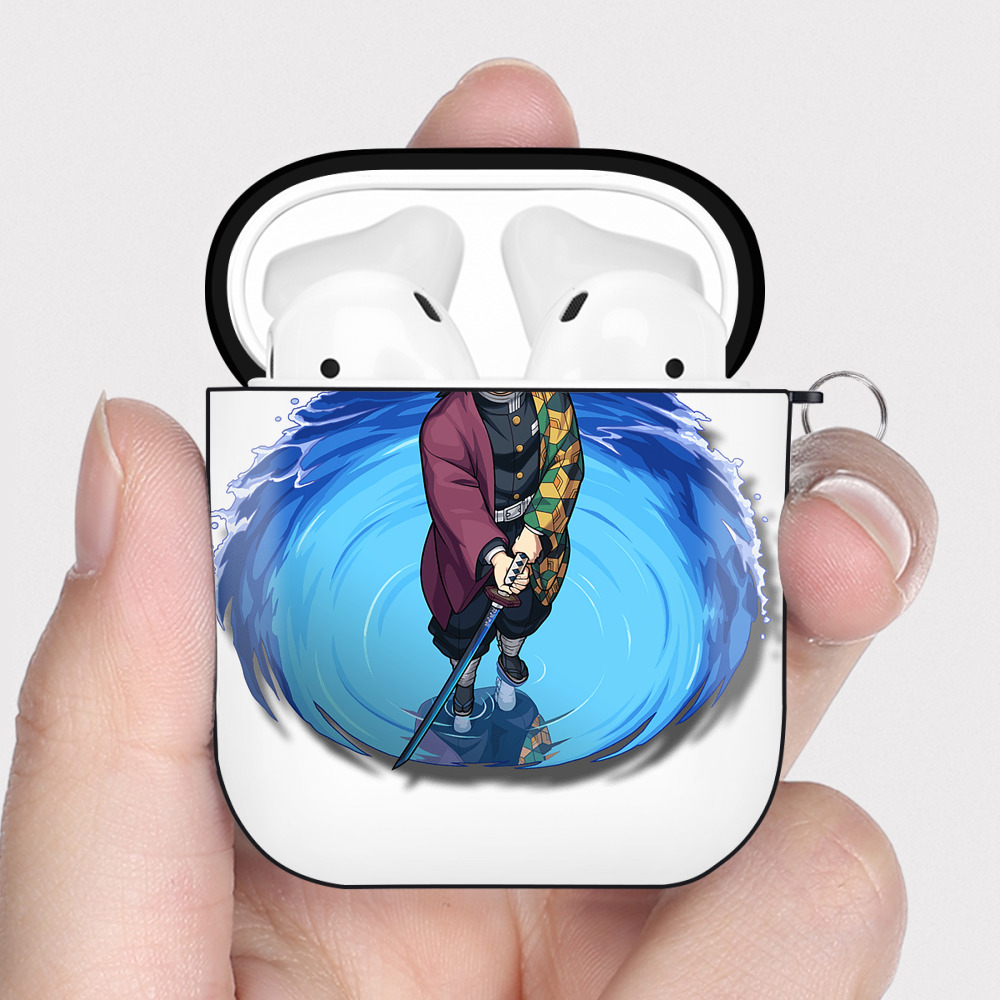 （画像用） 鬼滅の刃（きめつのやいば）水柱-冨岡 義勇／とみおか ぎゆう Tomioka Giyuu AirPods 第2世代保護ケース ハードシェル ブラック 耐衝撃・防指紋・カラビナ付き