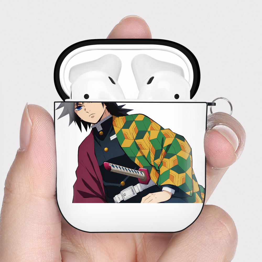 （画像用） 鬼滅の刃（きめつのやいば）水柱-冨岡 義勇／とみおか ぎゆう Tomioka Giyuu AirPods 第2世代保護ケース ハードシェル ブラック 耐衝撃・防指紋・カラビナ付き
