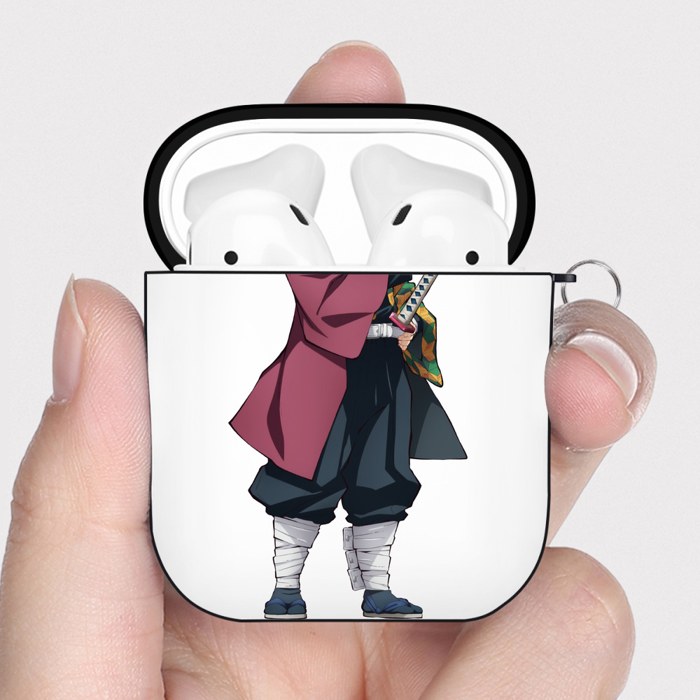 （画像用） 鬼滅の刃（きめつのやいば）水柱-冨岡 義勇／とみおか ぎゆう Tomioka Giyuu AirPods 第2世代保護ケース ハードシェル ブラック 耐衝撃・防指紋・カラビナ付き