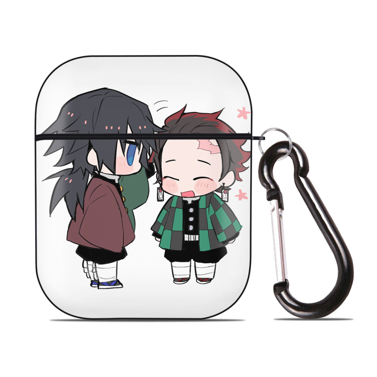 （画像用） 鬼滅の刃（きめつのやいば）水柱-冨岡 義勇／とみおか ぎゆう Tomioka Giyuu AirPods 第2世代保護ケース ハードシェル ブラック 耐衝撃・防指紋・カラビナ付き