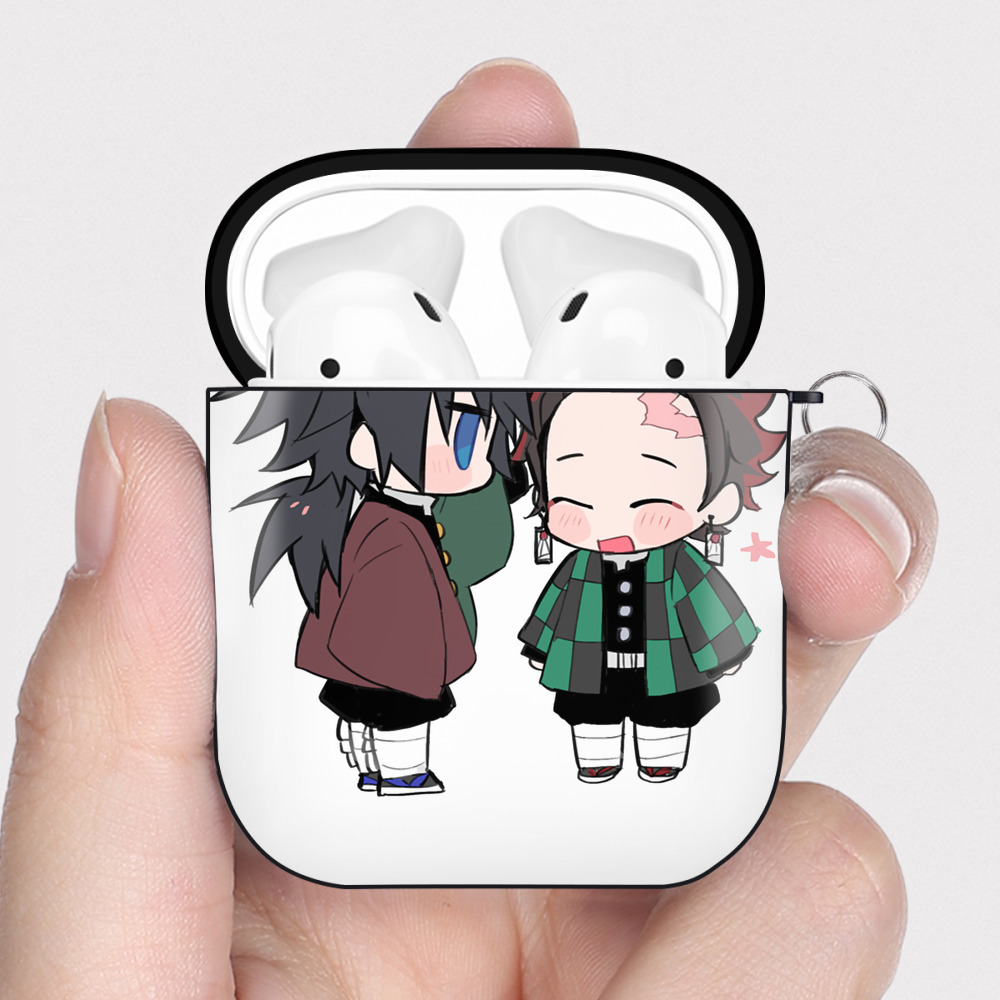 （画像用） 鬼滅の刃（きめつのやいば）水柱-冨岡 義勇／とみおか ぎゆう Tomioka Giyuu AirPods 第2世代保護ケース ハードシェル ブラック 耐衝撃・防指紋・カラビナ付き
