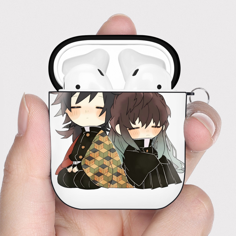 （画像用） 鬼滅の刃（きめつのやいば）水柱-冨岡 義勇／とみおか ぎゆう Tomioka Giyuu AirPods 第2世代保護ケース ハードシェル ブラック 耐衝撃・防指紋・カラビナ付き