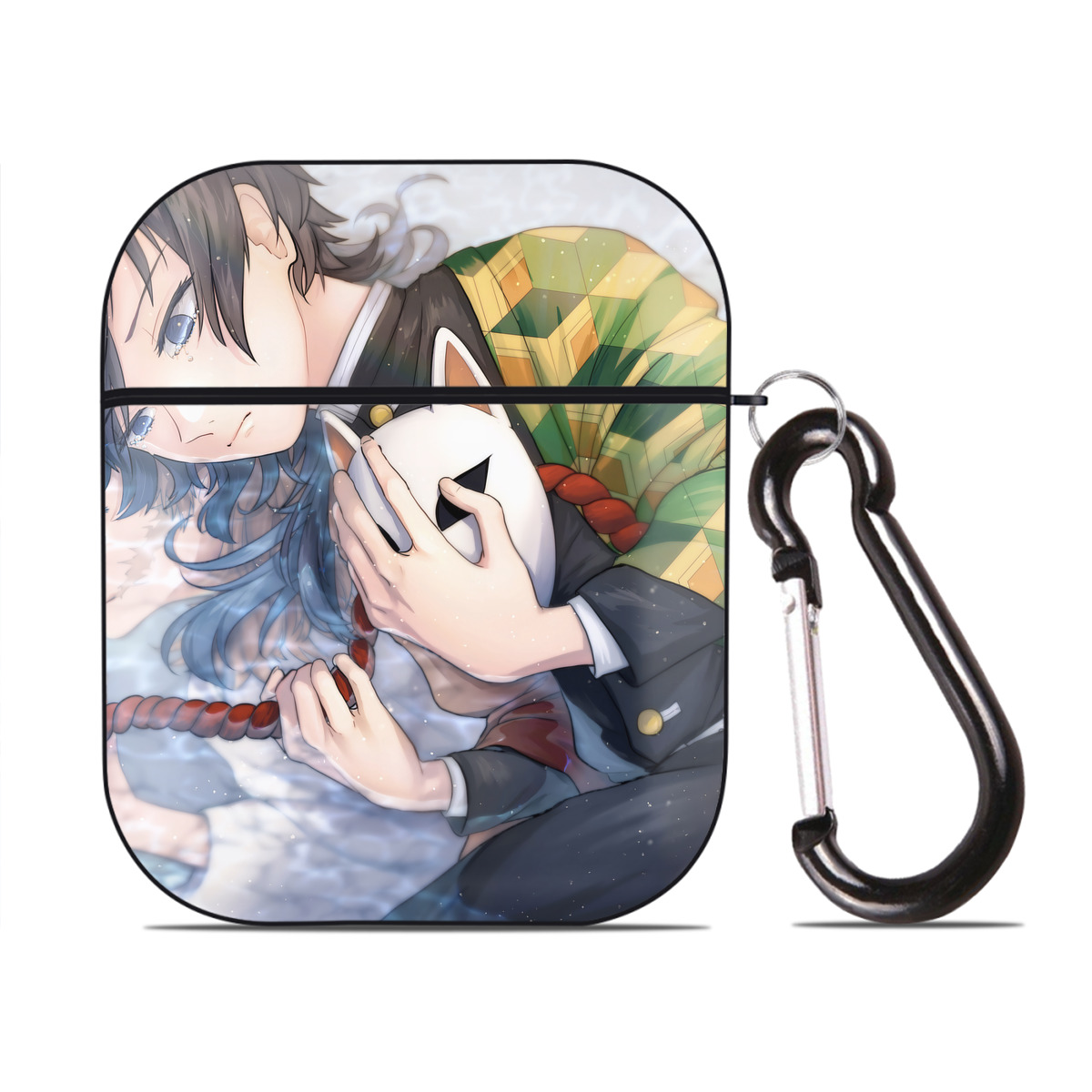 （画像用） 鬼滅の刃（きめつのやいば）水柱-冨岡 義勇／とみおか ぎゆう Tomioka Giyuu AirPods 第2世代保護ケース ハードシェル ブラック 耐衝撃・防指紋・カラビナ付き