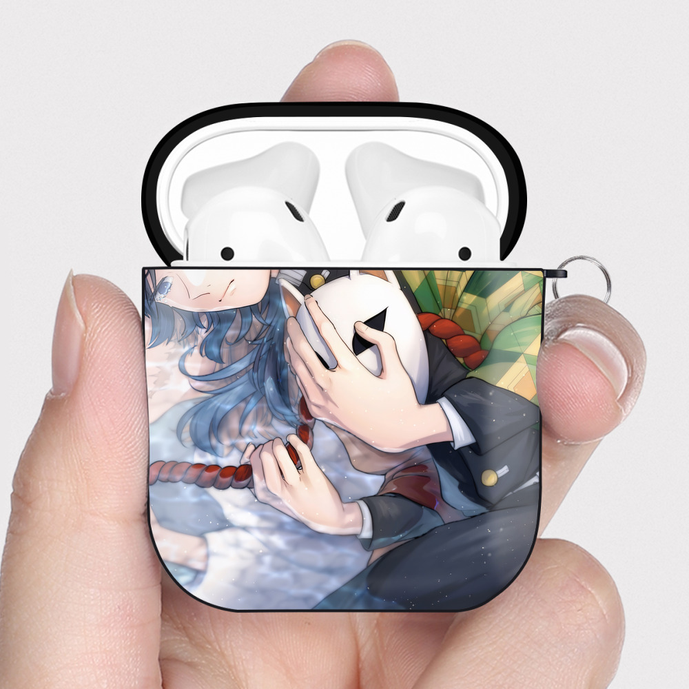 （画像用） 鬼滅の刃（きめつのやいば）水柱-冨岡 義勇／とみおか ぎゆう Tomioka Giyuu AirPods 第2世代保護ケース ハードシェル ブラック 耐衝撃・防指紋・カラビナ付き