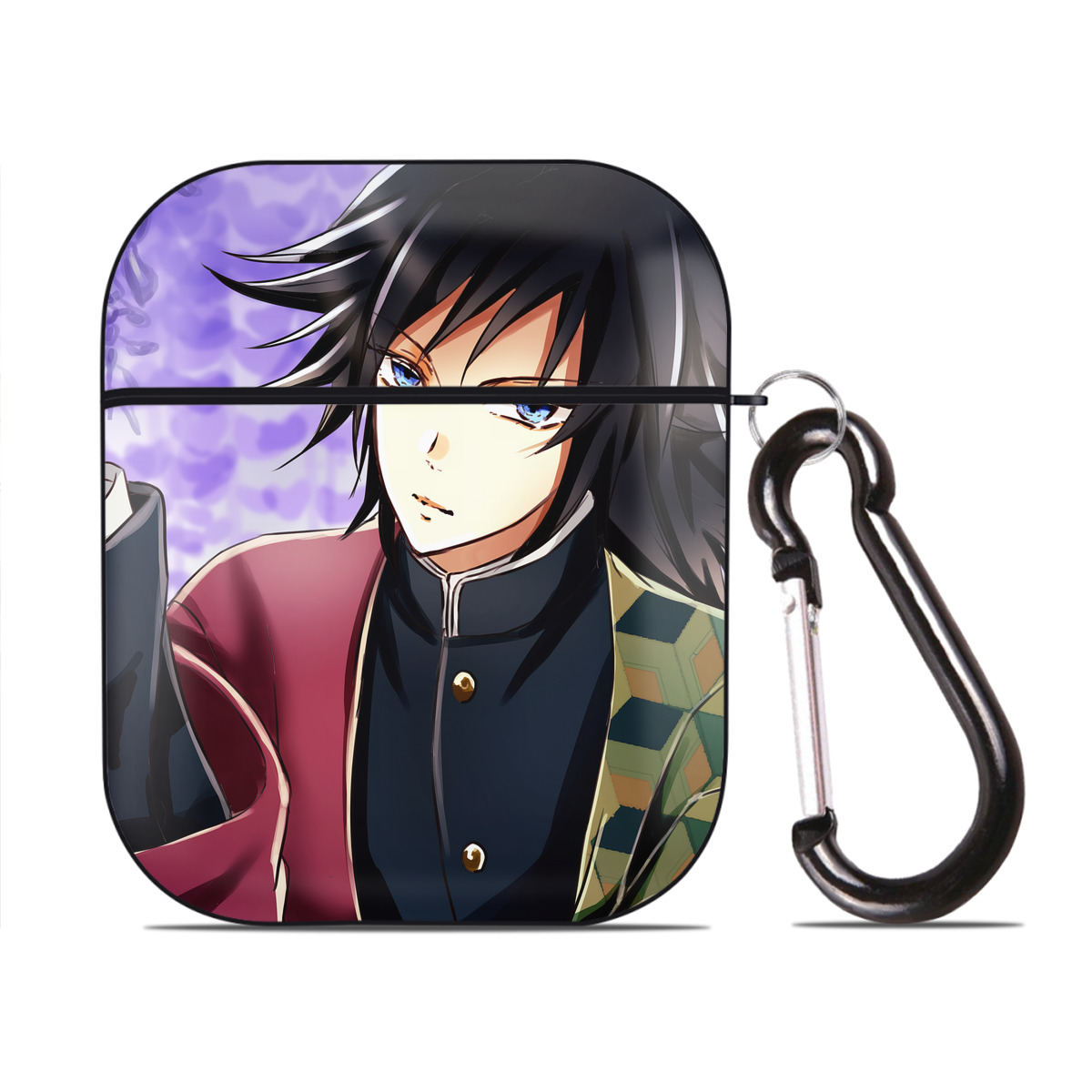 （画像用） 鬼滅の刃（きめつのやいば）水柱-冨岡 義勇／とみおか ぎゆう Tomioka Giyuu AirPods 第2世代保護ケース ハードシェル ブラック 耐衝撃・防指紋・カラビナ付き