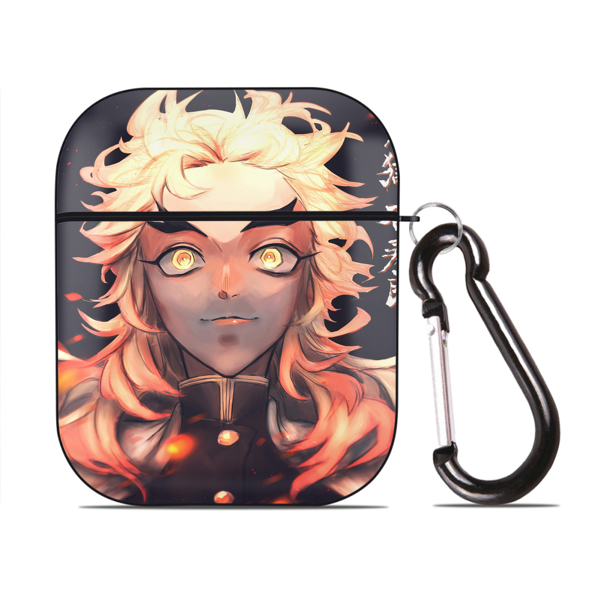 （画像用） 炎柱-煉󠄁獄 杏寿郎／れんごく きょうじゅろう Rengoku Kyoujurou AirPods 第2世代保護ケース ハードシェル ブラック 耐衝撃・防指紋・カラビナ付き