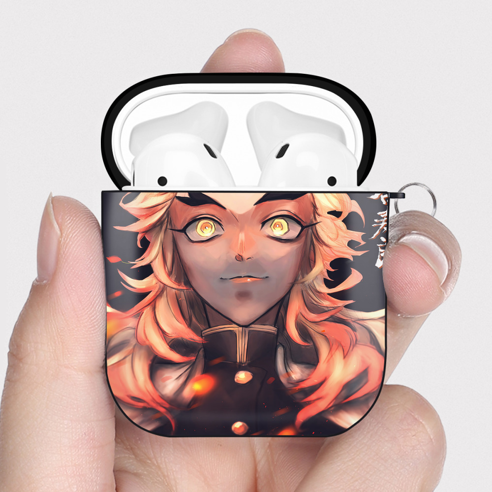 （画像用） 炎柱-煉󠄁獄 杏寿郎／れんごく きょうじゅろう Rengoku Kyoujurou AirPods 第2世代保護ケース ハードシェル ブラック 耐衝撃・防指紋・カラビナ付き