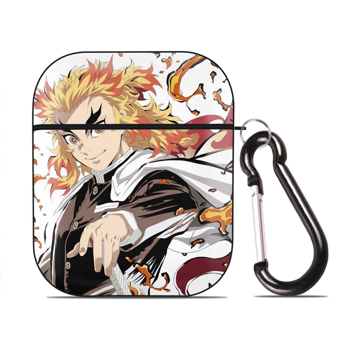 （画像用） 炎柱-煉󠄁獄 杏寿郎／れんごく きょうじゅろう Rengoku Kyoujurou AirPods 第2世代保護ケース ハードシェル ブラック 耐衝撃・防指紋・カラビナ付き