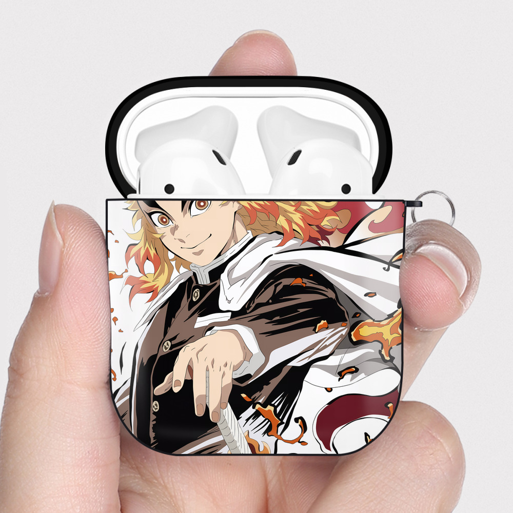 （画像用） 炎柱-煉󠄁獄 杏寿郎／れんごく きょうじゅろう Rengoku Kyoujurou AirPods 第2世代保護ケース ハードシェル ブラック 耐衝撃・防指紋・カラビナ付き