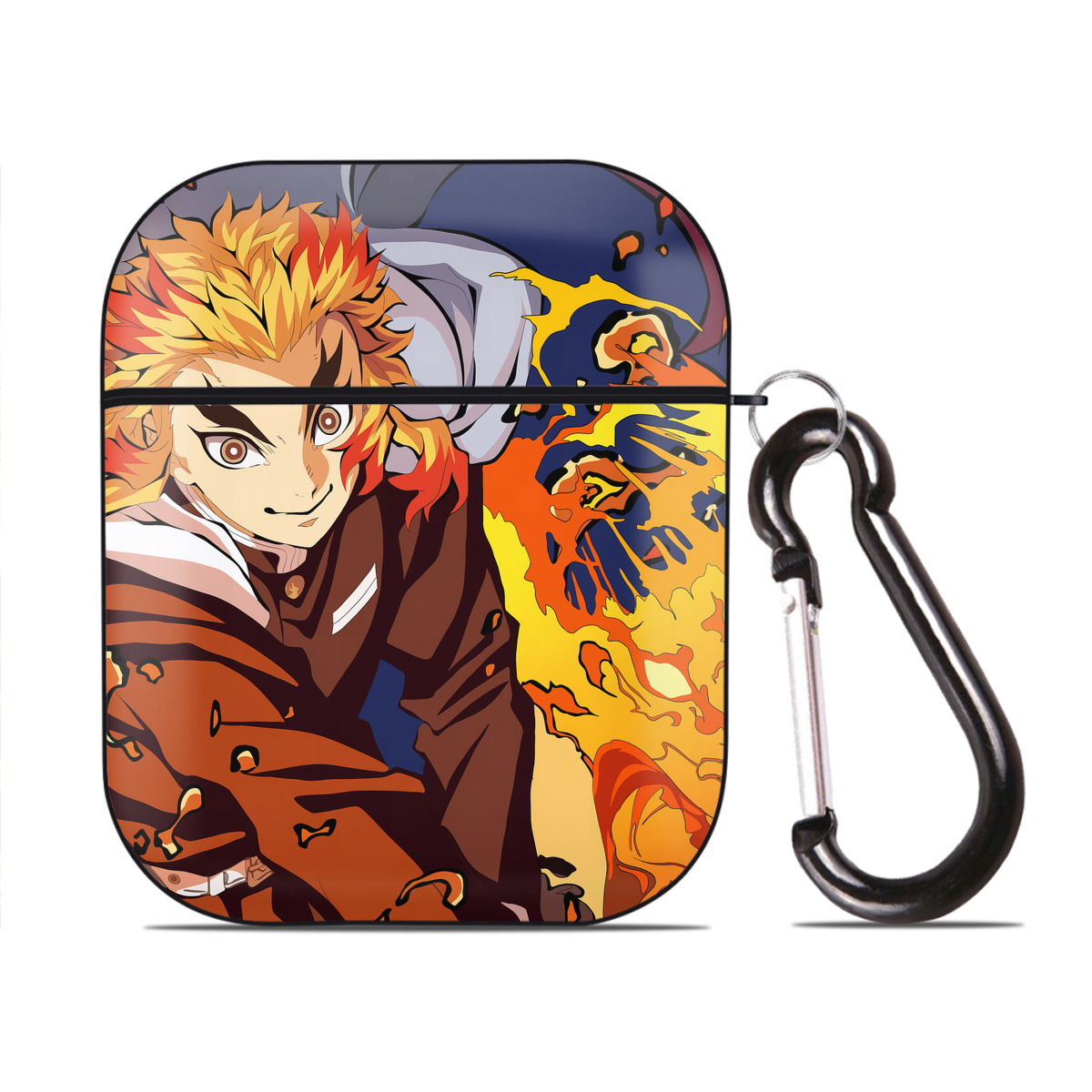 （画像用） 炎柱-煉󠄁獄 杏寿郎／れんごく きょうじゅろう Rengoku Kyoujurou AirPods 第2世代保護ケース ハードシェル ブラック 耐衝撃・防指紋・カラビナ付き