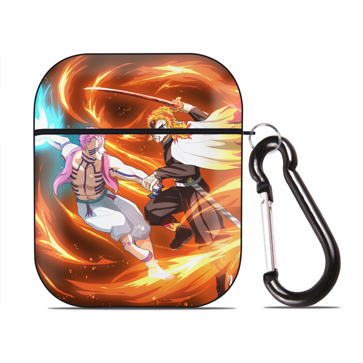 （画像用） 炎柱-煉󠄁獄 杏寿郎／れんごく きょうじゅろう Rengoku Kyoujurou AirPods 第2世代保護ケース ハードシェル ブラック 耐衝撃・防指紋・カラビナ付き