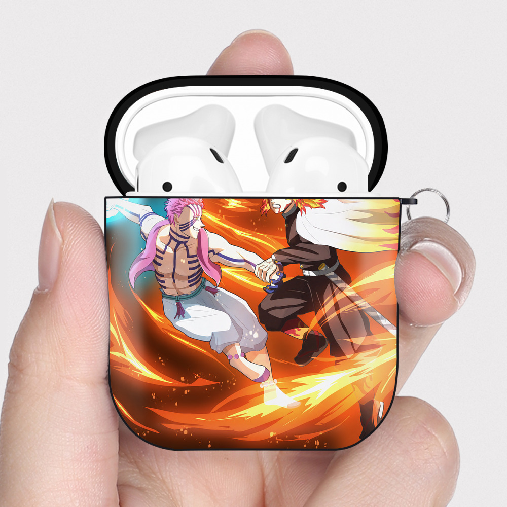 （画像用） 炎柱-煉󠄁獄 杏寿郎／れんごく きょうじゅろう Rengoku Kyoujurou AirPods 第2世代保護ケース ハードシェル ブラック 耐衝撃・防指紋・カラビナ付き