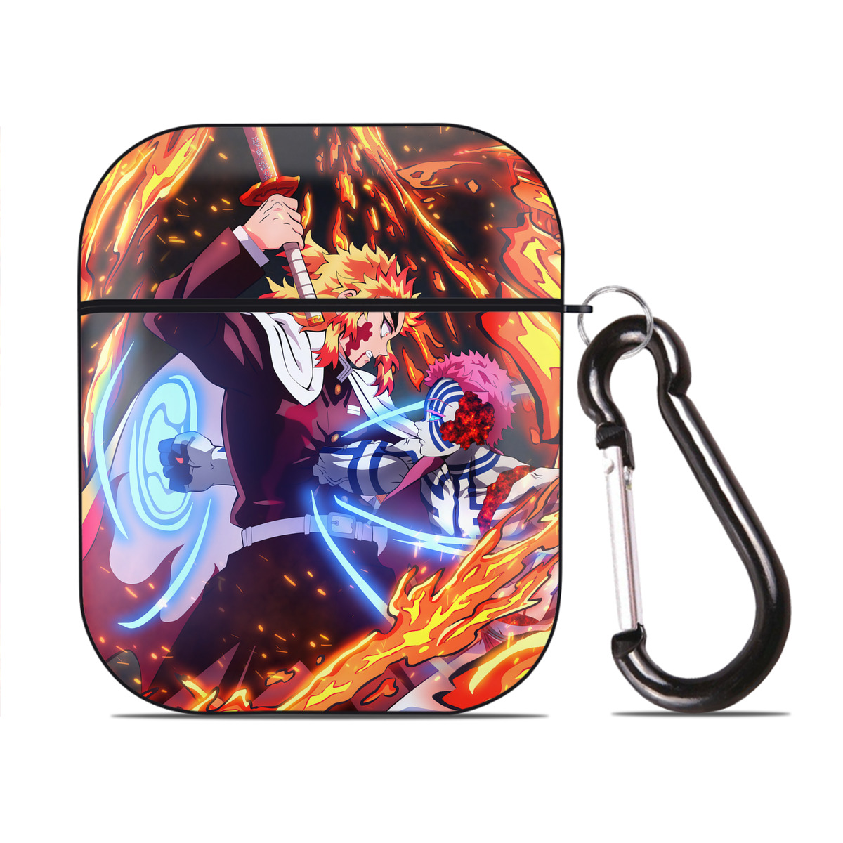 （画像用） 炎柱-煉󠄁獄 杏寿郎／れんごく きょうじゅろう Rengoku Kyoujurou AirPods 第2世代保護ケース ハードシェル ブラック 耐衝撃・防指紋・カラビナ付き