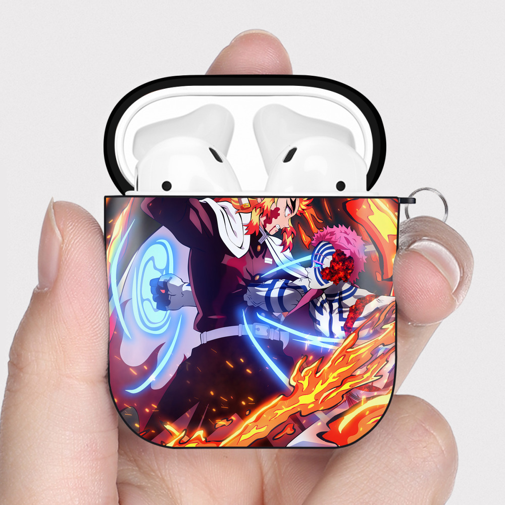 （画像用） 炎柱-煉󠄁獄 杏寿郎／れんごく きょうじゅろう Rengoku Kyoujurou AirPods 第2世代保護ケース ハードシェル ブラック 耐衝撃・防指紋・カラビナ付き