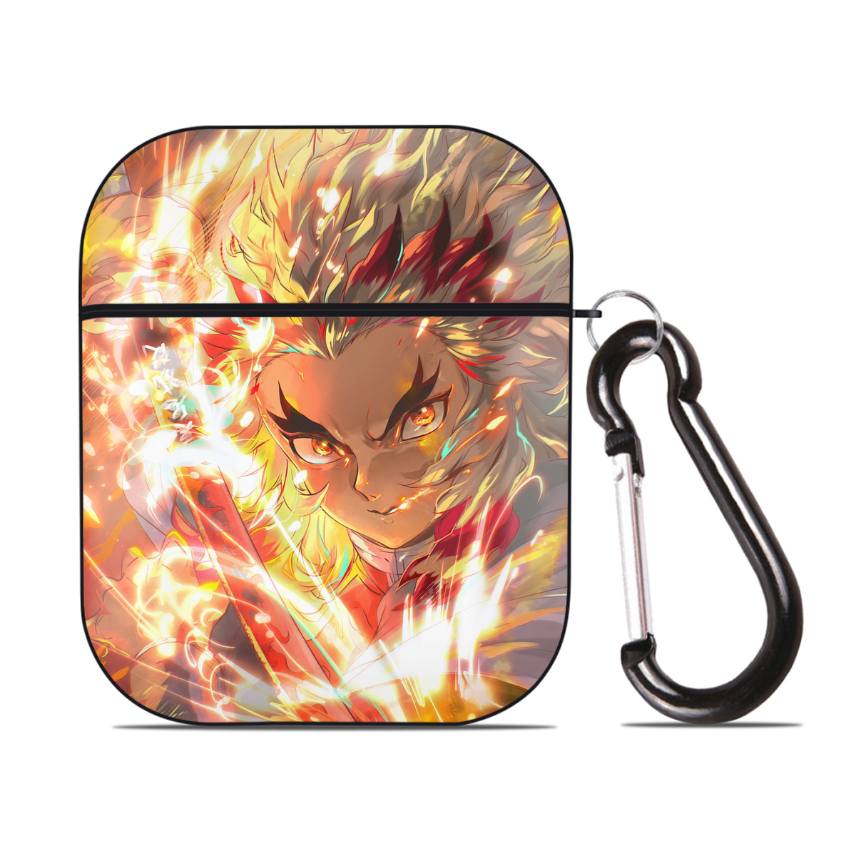 （画像用） 炎柱-煉󠄁獄 杏寿郎／れんごく きょうじゅろう Rengoku Kyoujurou AirPods 第2世代保護ケース ハードシェル ブラック 耐衝撃・防指紋・カラビナ付き