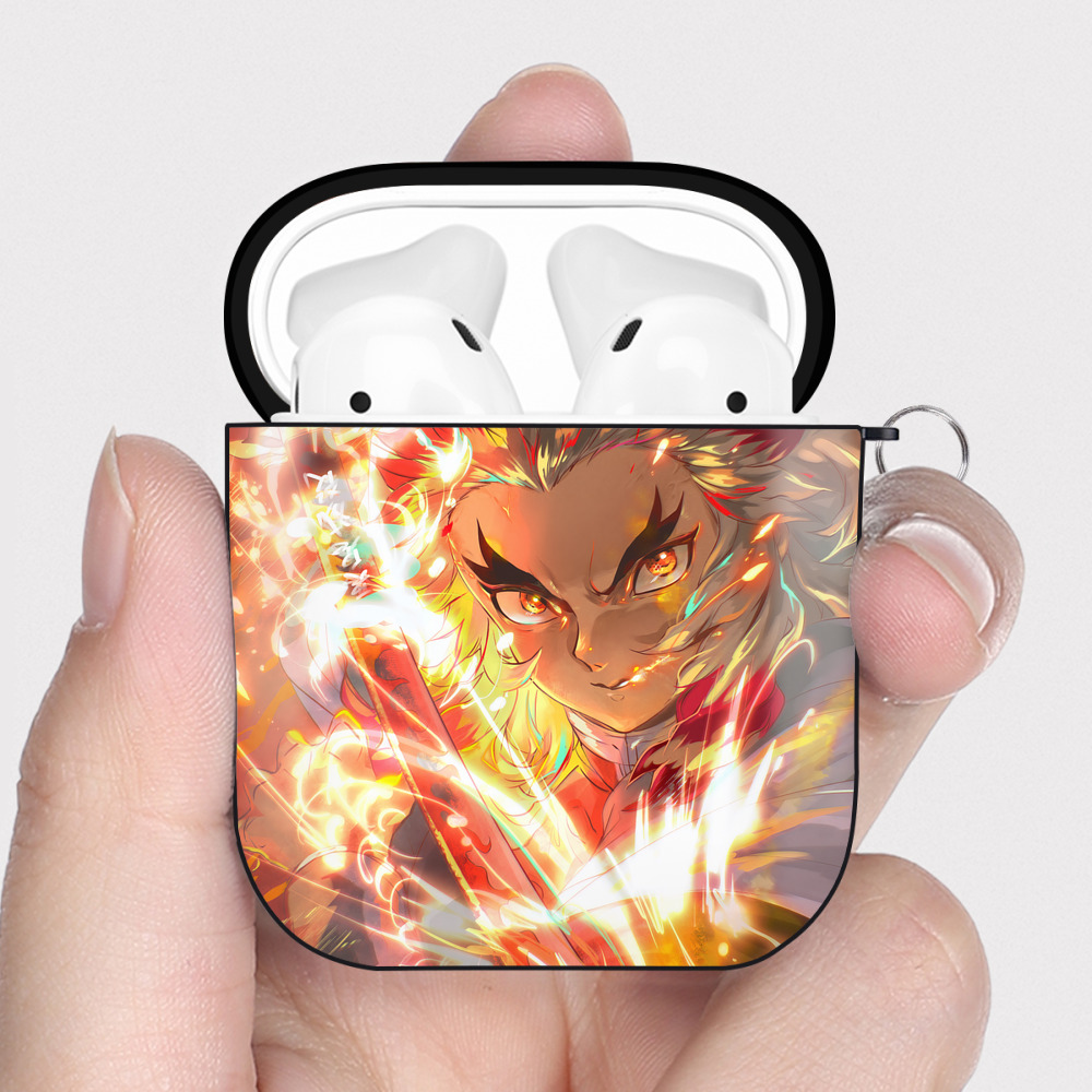 （画像用） 炎柱-煉󠄁獄 杏寿郎／れんごく きょうじゅろう Rengoku Kyoujurou AirPods 第2世代保護ケース ハードシェル ブラック 耐衝撃・防指紋・カラビナ付き