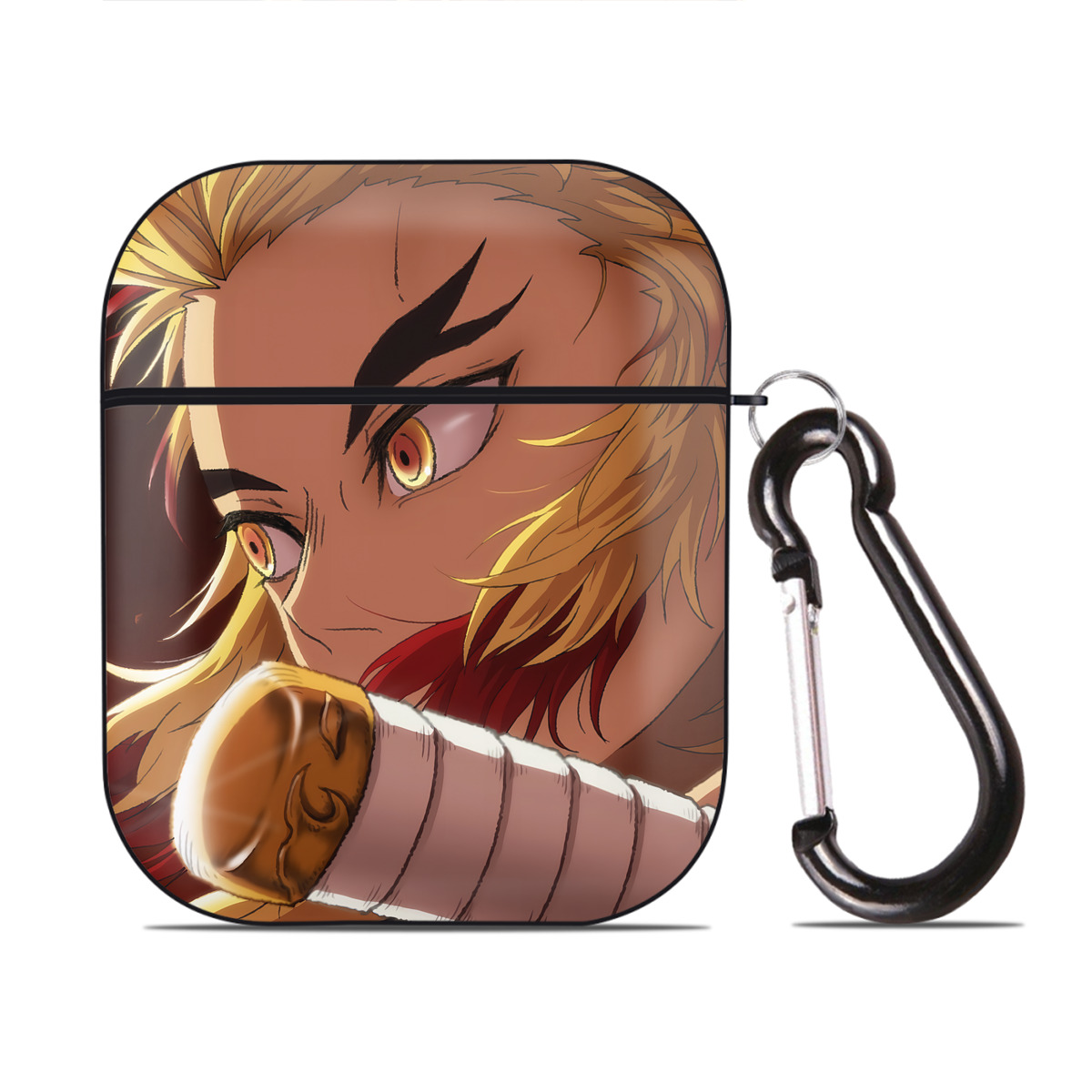 （画像用） 炎柱-煉󠄁獄 杏寿郎／れんごく きょうじゅろう Rengoku Kyoujurou AirPods 第2世代保護ケース ハードシェル ブラック 耐衝撃・防指紋・カラビナ付き