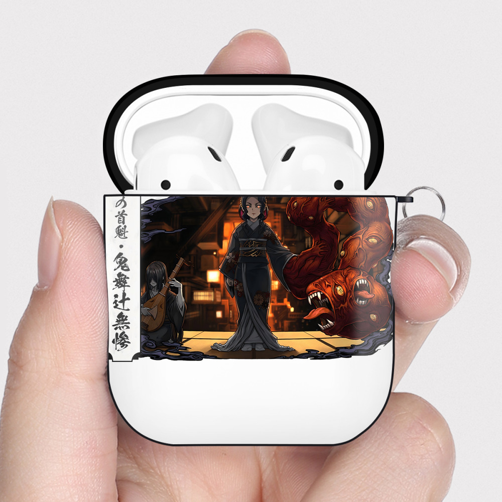 （画像用） 鬼滅の刃（きめつのやいば）鬼舞辻 無惨／きぶつじ むざん Kibutsuji Muzan AirPods 第2世代保護ケース ハードシェル ブラック 耐衝撃・防指紋・カラビナ付き