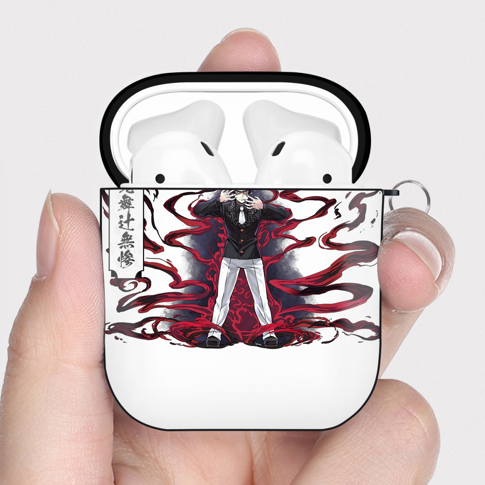 （画像用） 鬼滅の刃（きめつのやいば）鬼舞辻 無惨／きぶつじ むざん Kibutsuji Muzan AirPods 第2世代保護ケース ハードシェル ブラック 耐衝撃・防指紋・カラビナ付き