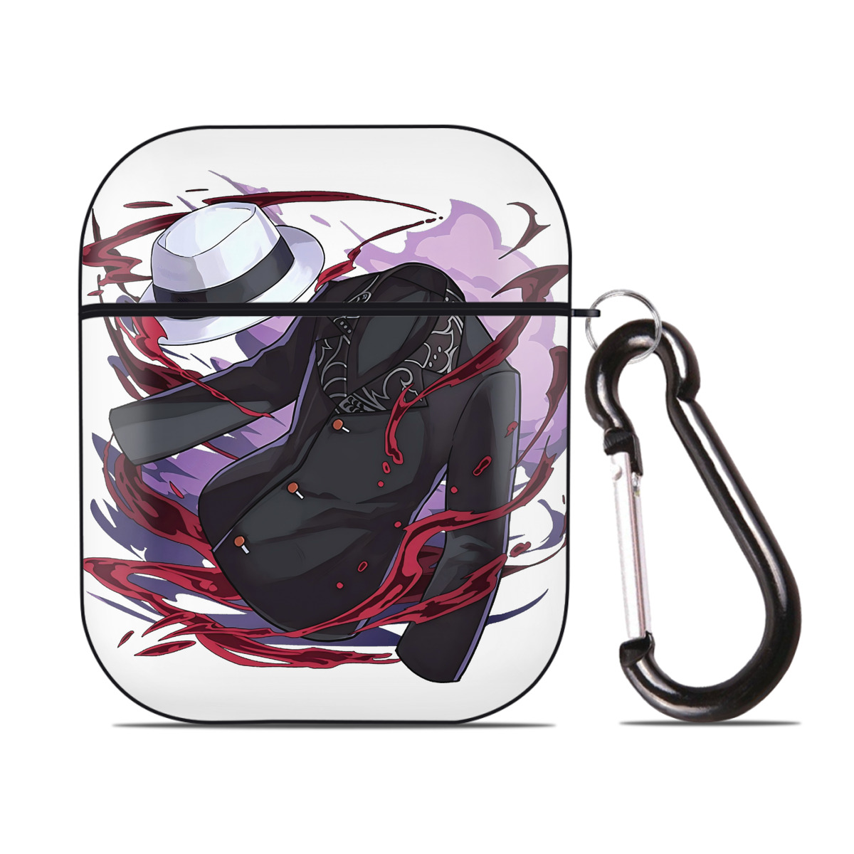 （画像用） 鬼滅の刃（きめつのやいば）鬼舞辻 無惨／きぶつじ むざん Kibutsuji Muzan AirPods 第2世代保護ケース ハードシェル ブラック 耐衝撃・防指紋・カラビナ付き