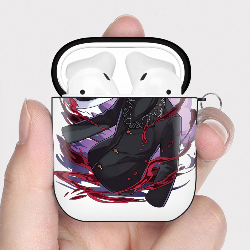 （画像用） 鬼滅の刃（きめつのやいば）鬼舞辻 無惨／きぶつじ むざん Kibutsuji Muzan AirPods 第2世代保護ケース ハードシェル ブラック 耐衝撃・防指紋・カラビナ付き