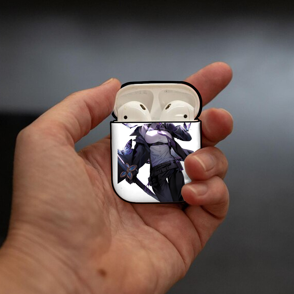 鬼滅の刃（きめつのやいば）蟲柱-胡蝶 しのぶ／こちょう しのぶ Kochou Shinobu AirPods 第2世代保護ケース ハードシェル ブラック 耐衝撃・防指紋・カラビナ付き