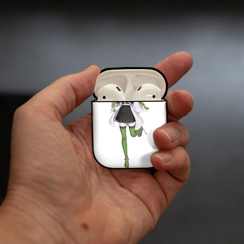鬼滅の刃（きめつのやいば）恋柱-甘露寺 蜜璃／かんろじ みつり Kanroji Mitsuri AirPods 第2世代保護ケース ハードシェル ブラック 耐衝撃・防指紋・カラビナ付き