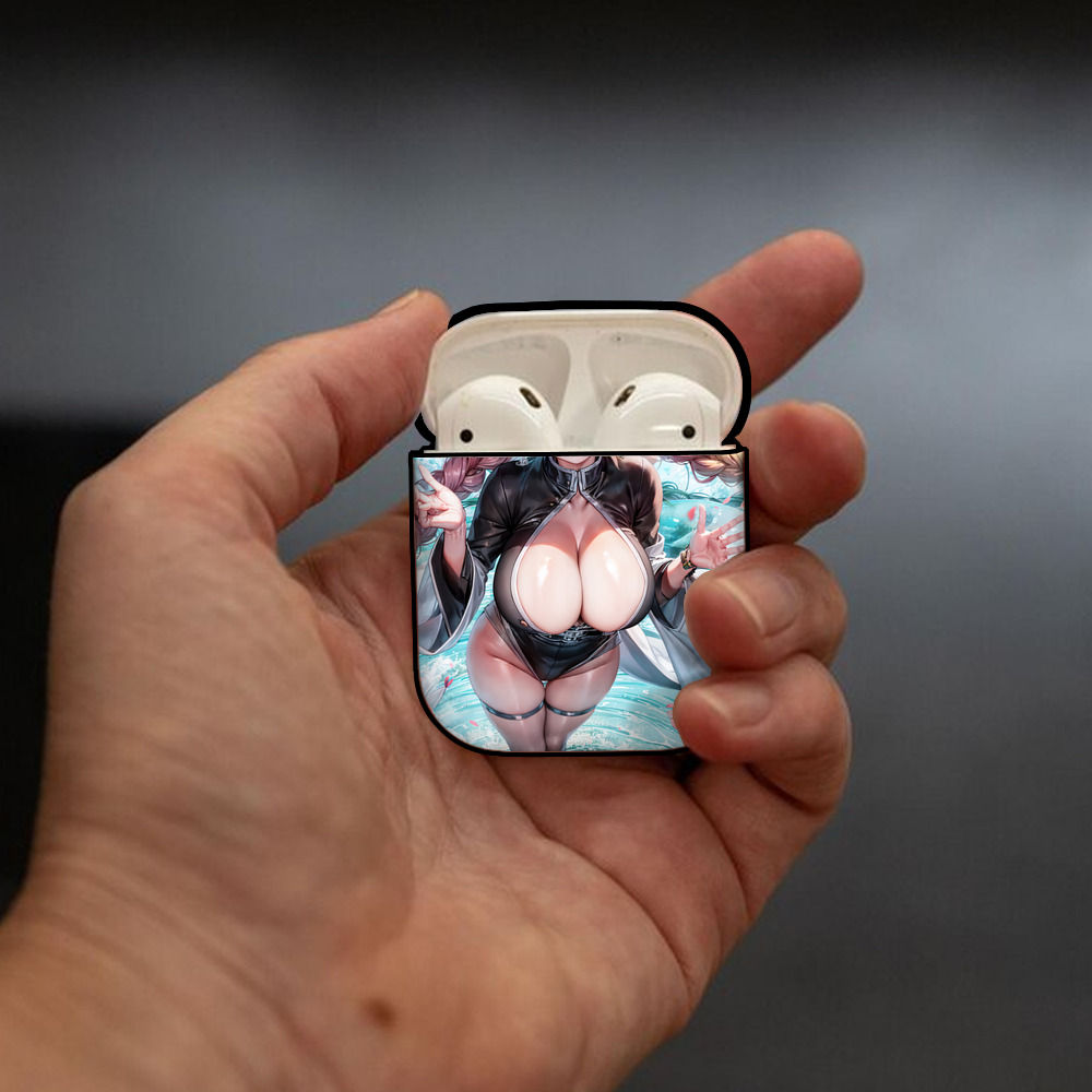 鬼滅の刃（きめつのやいば）恋柱-甘露寺 蜜璃／かんろじ みつり Kanroji Mitsuri AirPods 第2世代保護ケース ハードシェル ブラック 耐衝撃・防指紋・カラビナ付き