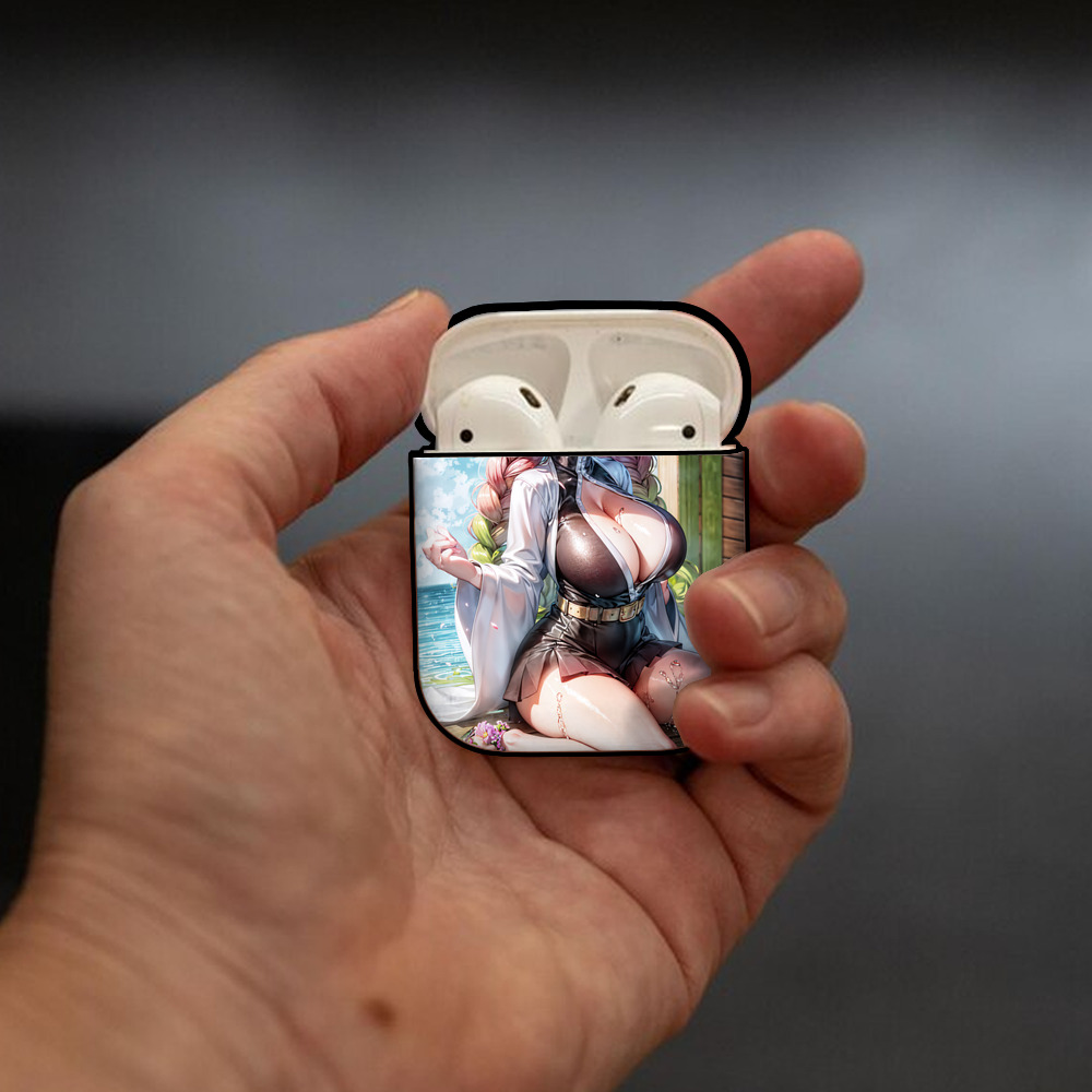 鬼滅の刃（きめつのやいば）恋柱-甘露寺 蜜璃／かんろじ みつり Kanroji Mitsuri AirPods 第2世代保護ケース ハードシェル ブラック 耐衝撃・防指紋・カラビナ付き