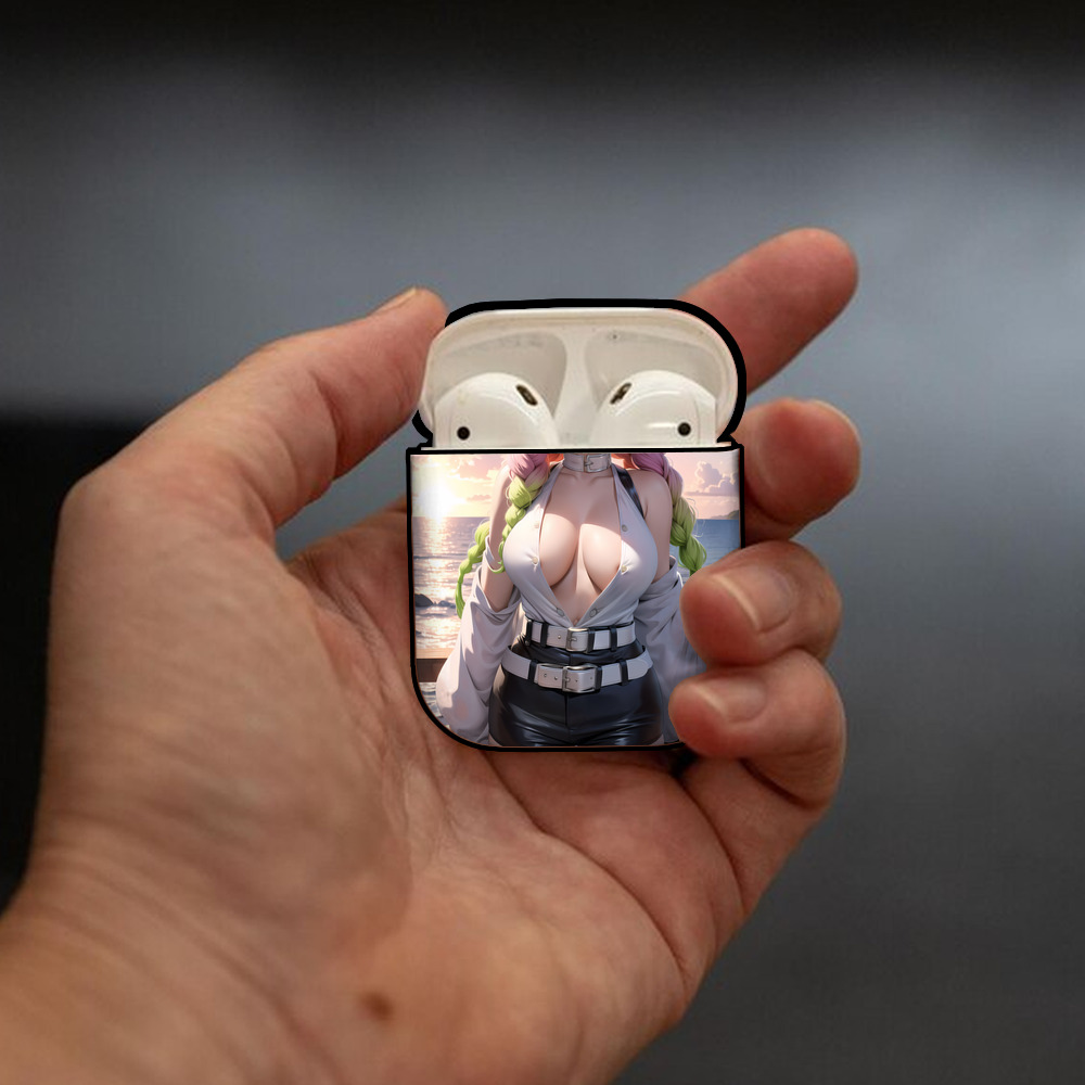 鬼滅の刃（きめつのやいば）恋柱-甘露寺 蜜璃／かんろじ みつり Kanroji Mitsuri AirPods 第2世代保護ケース ハードシェル ブラック 耐衝撃・防指紋・カラビナ付き