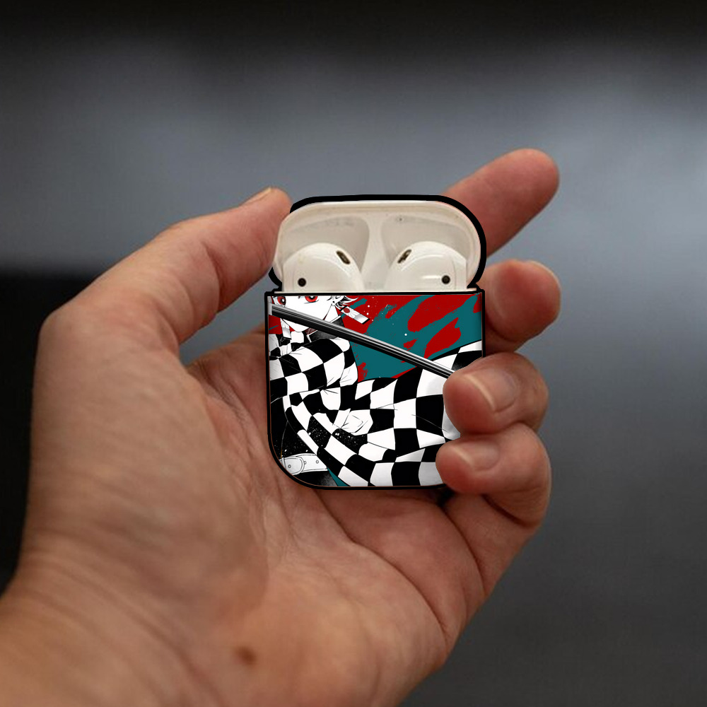 鬼滅の刃（きめつのやいば）竈門 炭治郎／かまど たんじろう Kamado Tanjirou AirPods 第2世代保護ケース ハードシェル ブラック 耐衝撃・防指紋・カラビナ付き