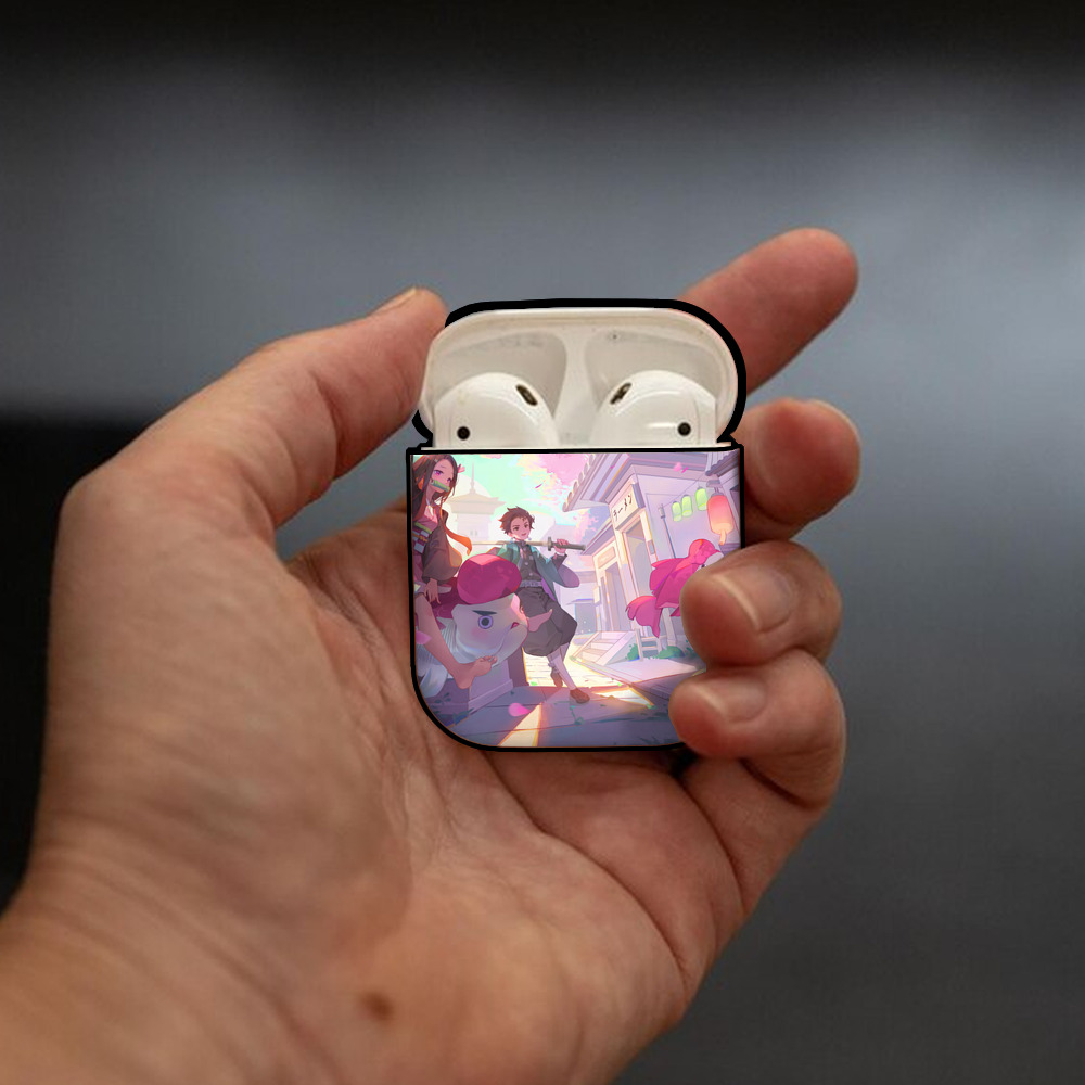 鬼滅の刃（きめつのやいば）竈門 炭治郎／かまど たんじろう Kamado Tanjirou AirPods 第2世代保護ケース ハードシェル ブラック 耐衝撃・防指紋・カラビナ付き
