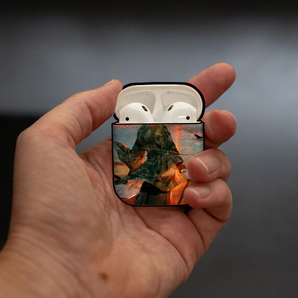 鬼滅の刃（きめつのやいば）竈門 炭治郎／かまど たんじろう Kamado Tanjirou AirPods 第2世代保護ケース ハードシェル ブラック 耐衝撃・防指紋・カラビナ付き