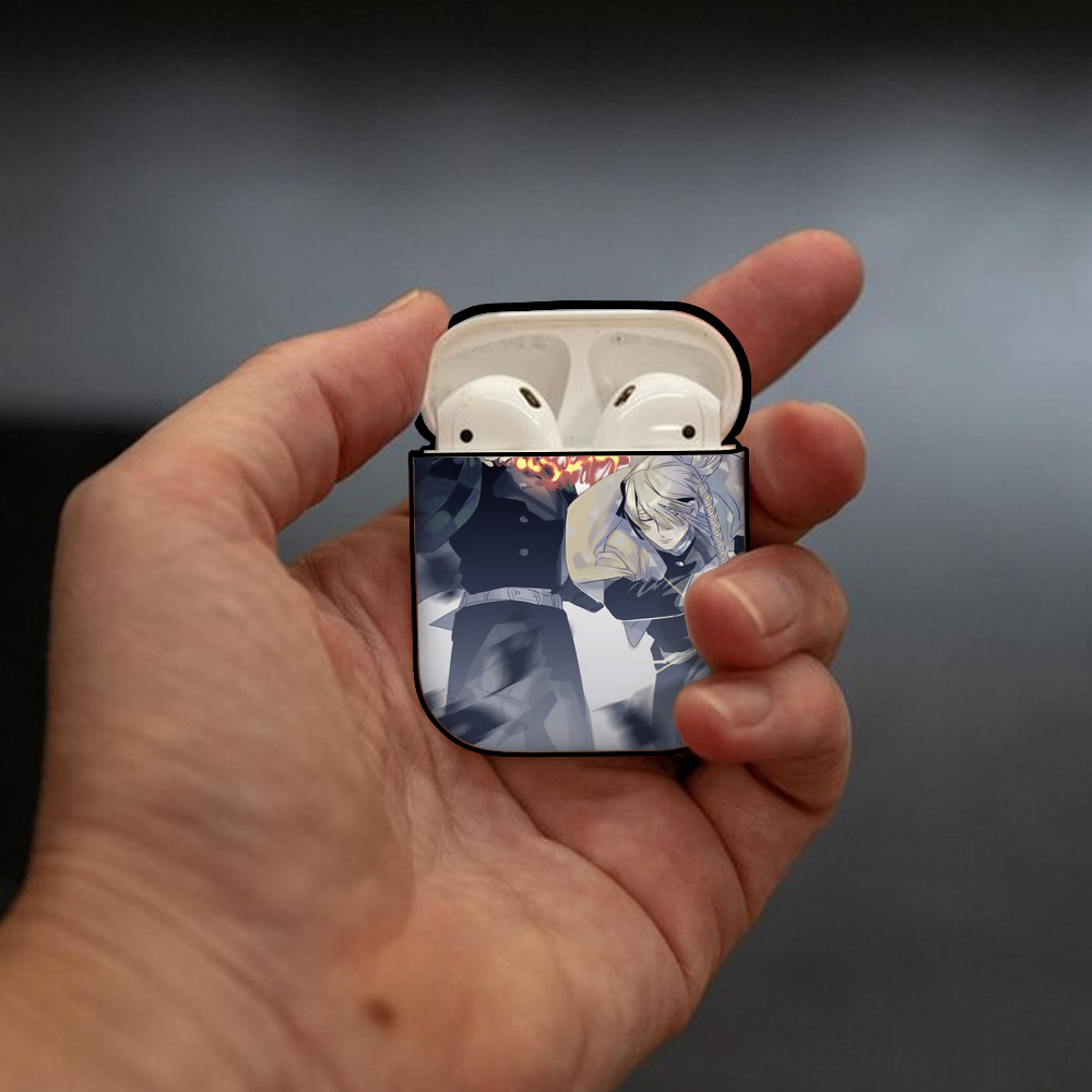 鬼滅の刃（きめつのやいば）竈門 炭治郎／かまど たんじろう Kamado Tanjirou AirPods 第2世代保護ケース ハードシェル ブラック 耐衝撃・防指紋・カラビナ付き