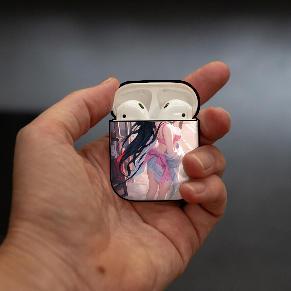 鬼滅の刃（きめつのやいば）竈門 禰󠄀豆子／かまど ねずこ Kamado Nezuko AirPods 第2世代保護ケース ハードシェル ブラック 耐衝撃・防指紋・カラビナ付き