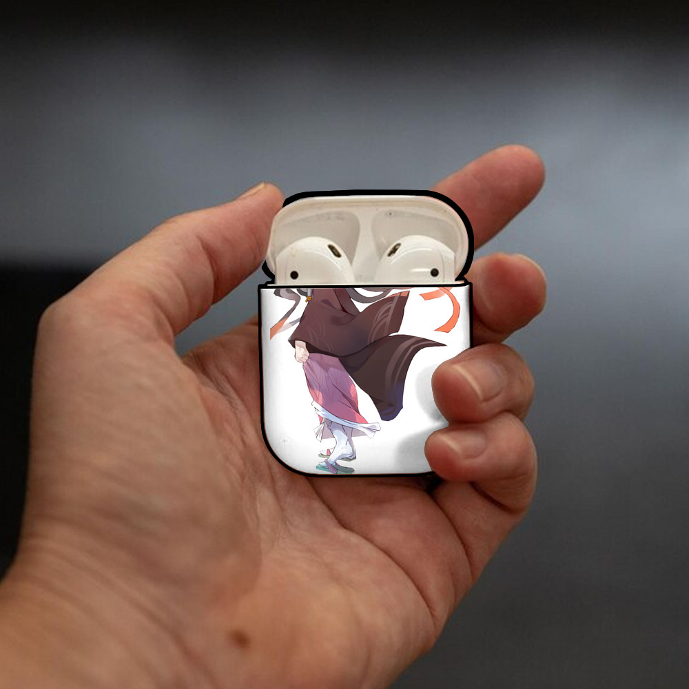 鬼滅の刃（きめつのやいば）竈門 禰󠄀豆子／かまど ねずこ Kamado Nezuko AirPods 第2世代保護ケース ハードシェル ブラック 耐衝撃・防指紋・カラビナ付き