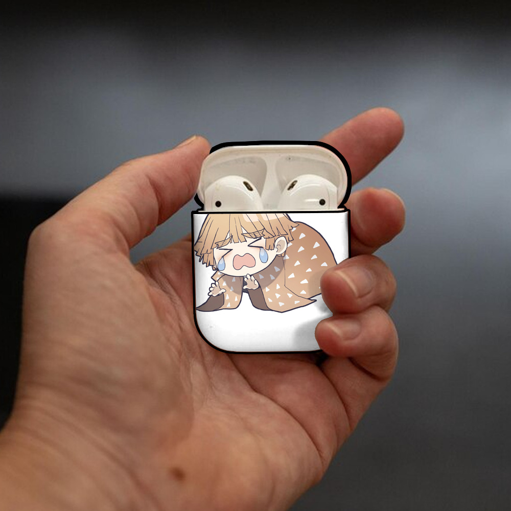 鬼滅の刃（きめつのやいば）我妻 善逸／あがつま ぜんいつ Agatsuma Zenitsu AirPods 第2世代保護ケース ハードシェル ブラック 耐衝撃・防指紋・カラビナ付き