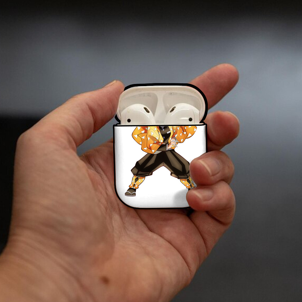 鬼滅の刃（きめつのやいば）我妻 善逸／あがつま ぜんいつ Agatsuma Zenitsu AirPods 第2世代保護ケース ハードシェル ブラック 耐衝撃・防指紋・カラビナ付き