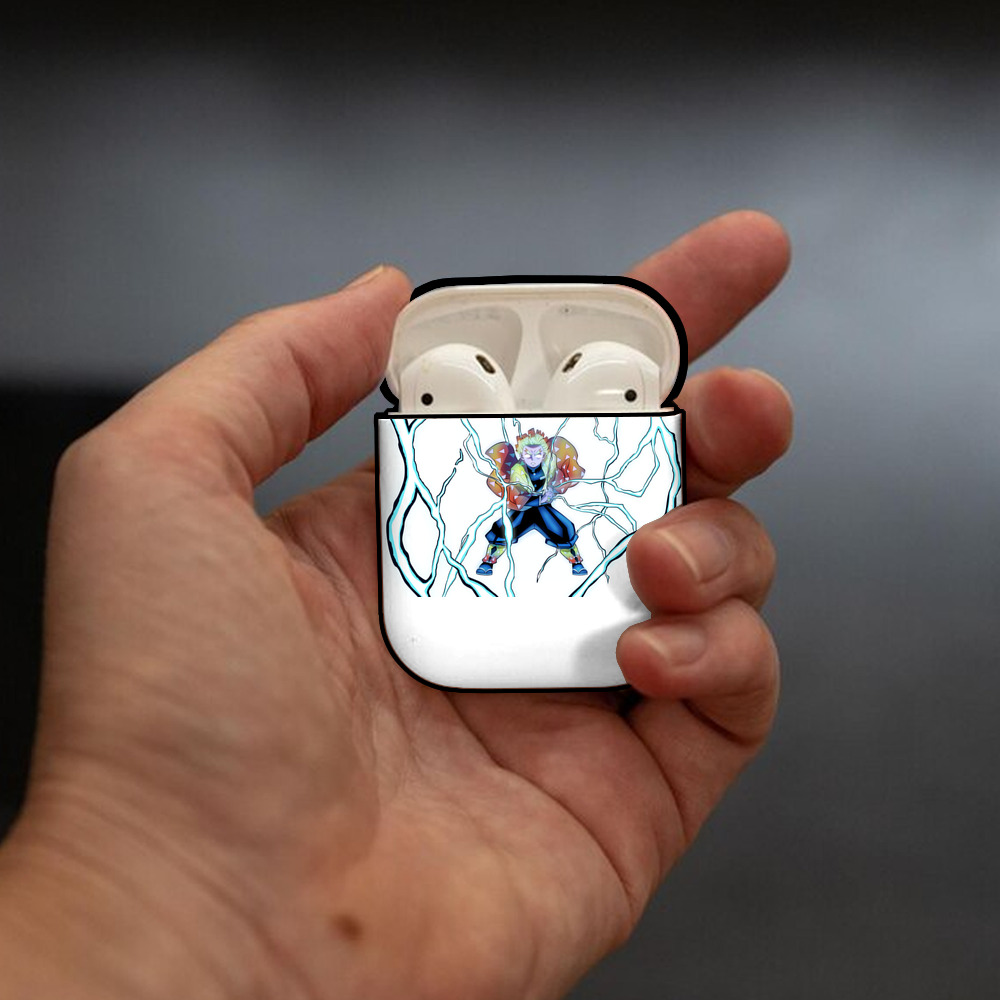鬼滅の刃（きめつのやいば）我妻 善逸／あがつま ぜんいつ Agatsuma Zenitsu AirPods 第2世代保護ケース ハードシェル ブラック 耐衝撃・防指紋・カラビナ付き