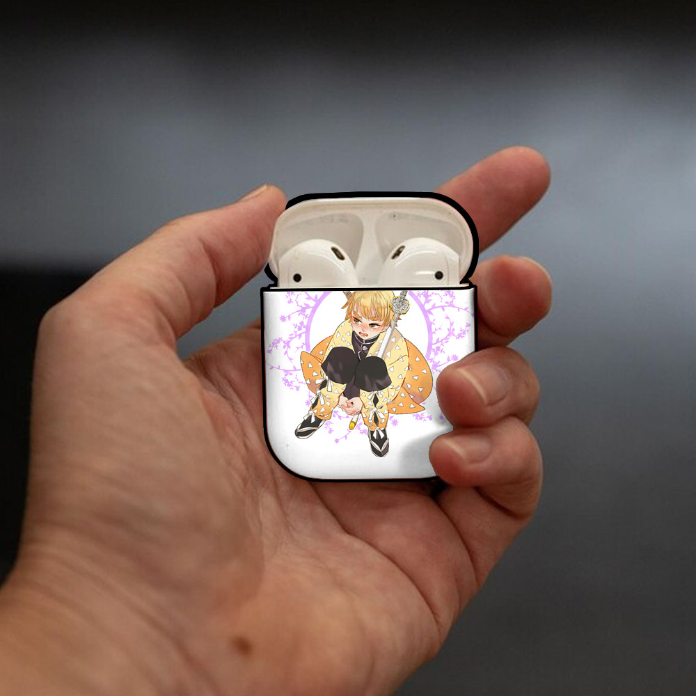 鬼滅の刃（きめつのやいば）我妻 善逸／あがつま ぜんいつ Agatsuma Zenitsu AirPods 第2世代保護ケース ハードシェル ブラック 耐衝撃・防指紋・カラビナ付き