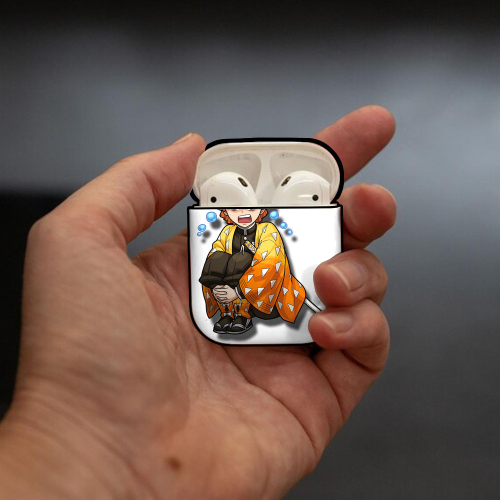 鬼滅の刃（きめつのやいば）我妻 善逸／あがつま ぜんいつ Agatsuma Zenitsu AirPods 第2世代保護ケース ハードシェル ブラック 耐衝撃・防指紋・カラビナ付き