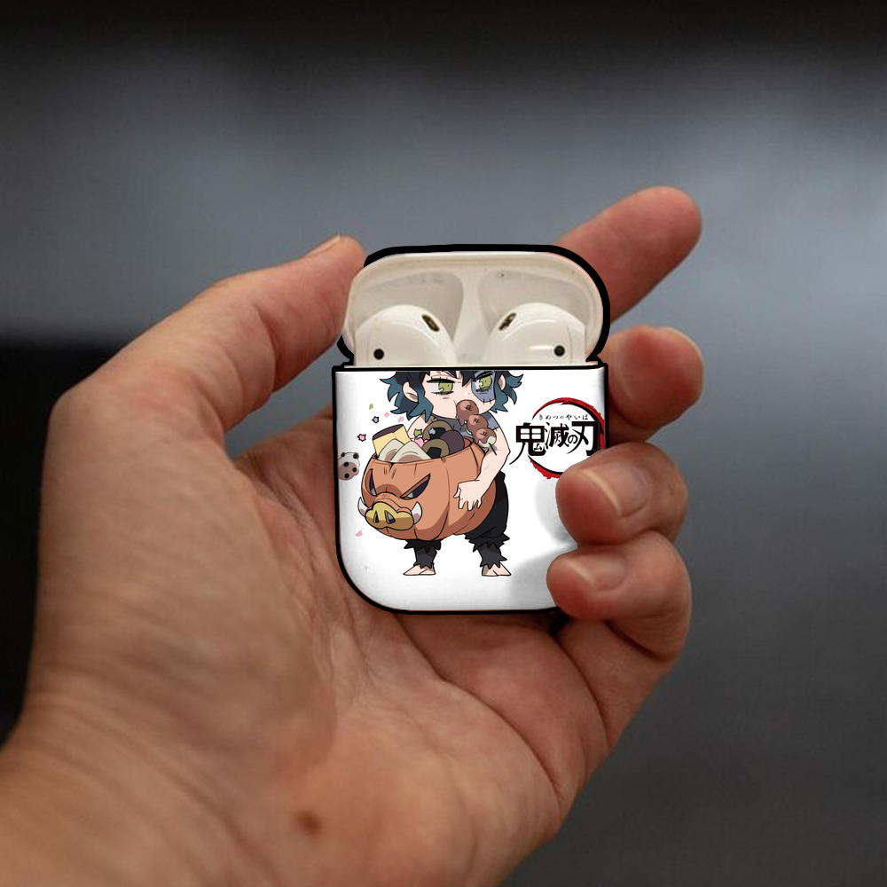 鬼滅の刃（きめつのやいば）嘴平 伊之助／はしびら いのすけ Hashibira Inosuke AirPods 第2世代保護ケース ハードシェル ブラック 耐衝撃・防指紋・カラビナ付き
