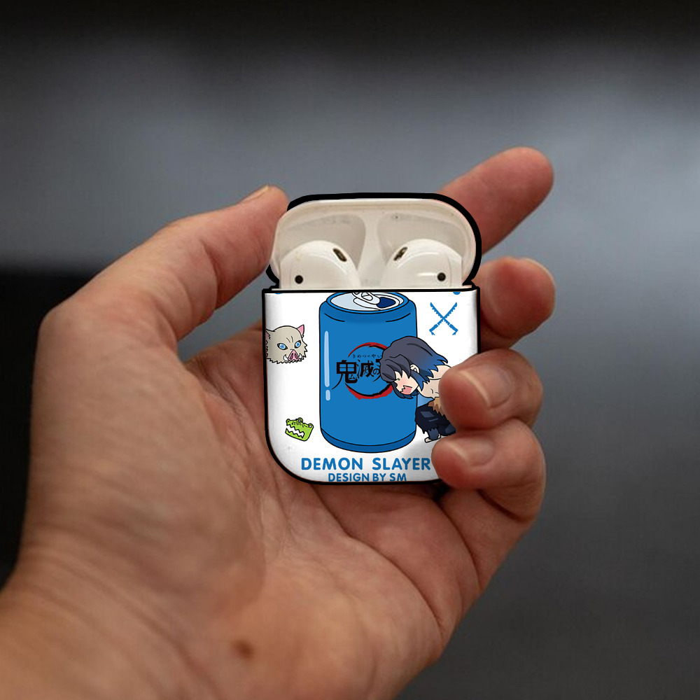 鬼滅の刃（きめつのやいば）嘴平 伊之助／はしびら いのすけ Hashibira Inosuke AirPods 第2世代保護ケース ハードシェル ブラック 耐衝撃・防指紋・カラビナ付き