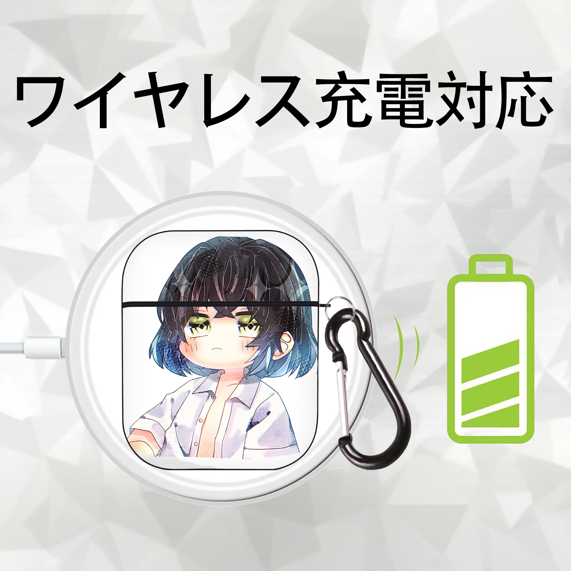 鬼滅の刃（きめつのやいば）嘴平 伊之助／はしびら いのすけ Hashibira Inosuke AirPods 第2世代保護ケース ハードシェル ブラック 耐衝撃・防指紋・カラビナ付き