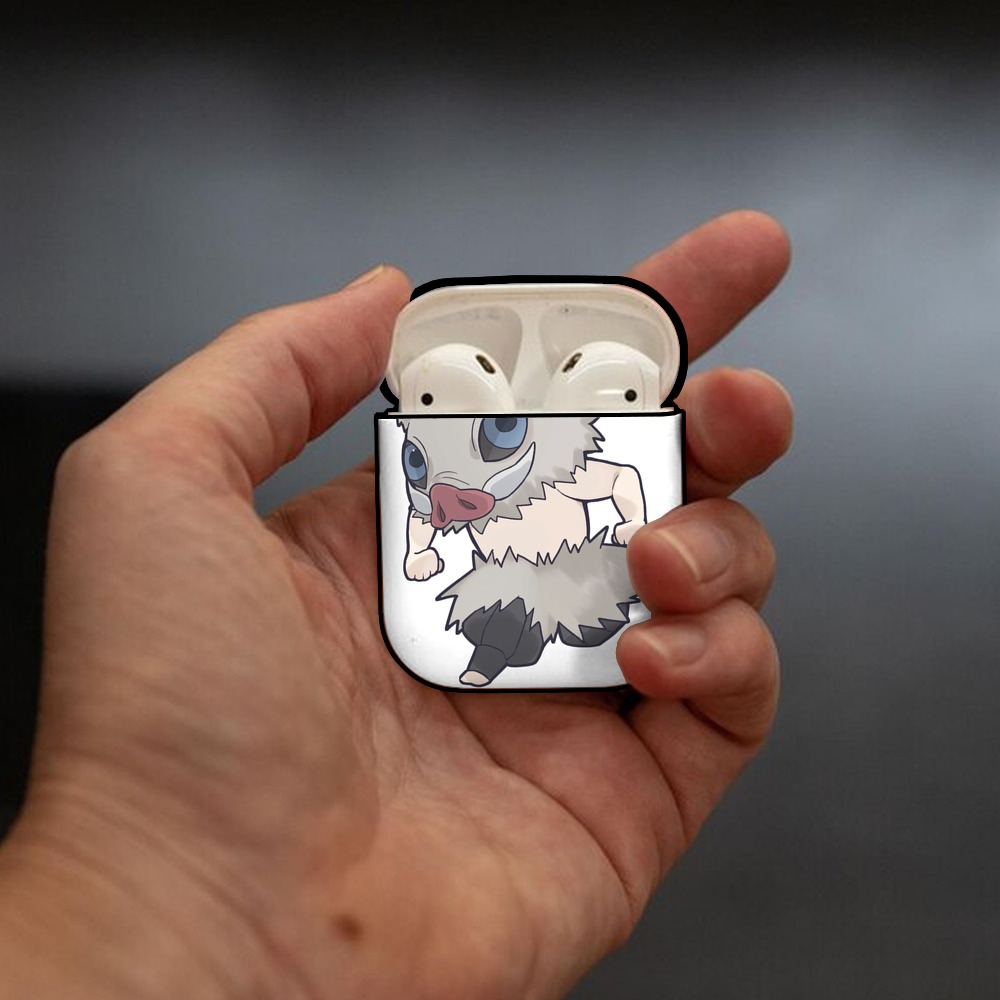鬼滅の刃（きめつのやいば）嘴平 伊之助／はしびら いのすけ Hashibira Inosuke AirPods 第2世代保護ケース ハードシェル ブラック 耐衝撃・防指紋・カラビナ付き