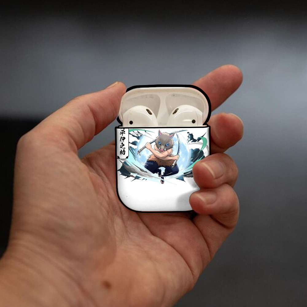鬼滅の刃（きめつのやいば）嘴平 伊之助／はしびら いのすけ Hashibira Inosuke AirPods 第2世代保護ケース ハードシェル ブラック 耐衝撃・防指紋・カラビナ付き