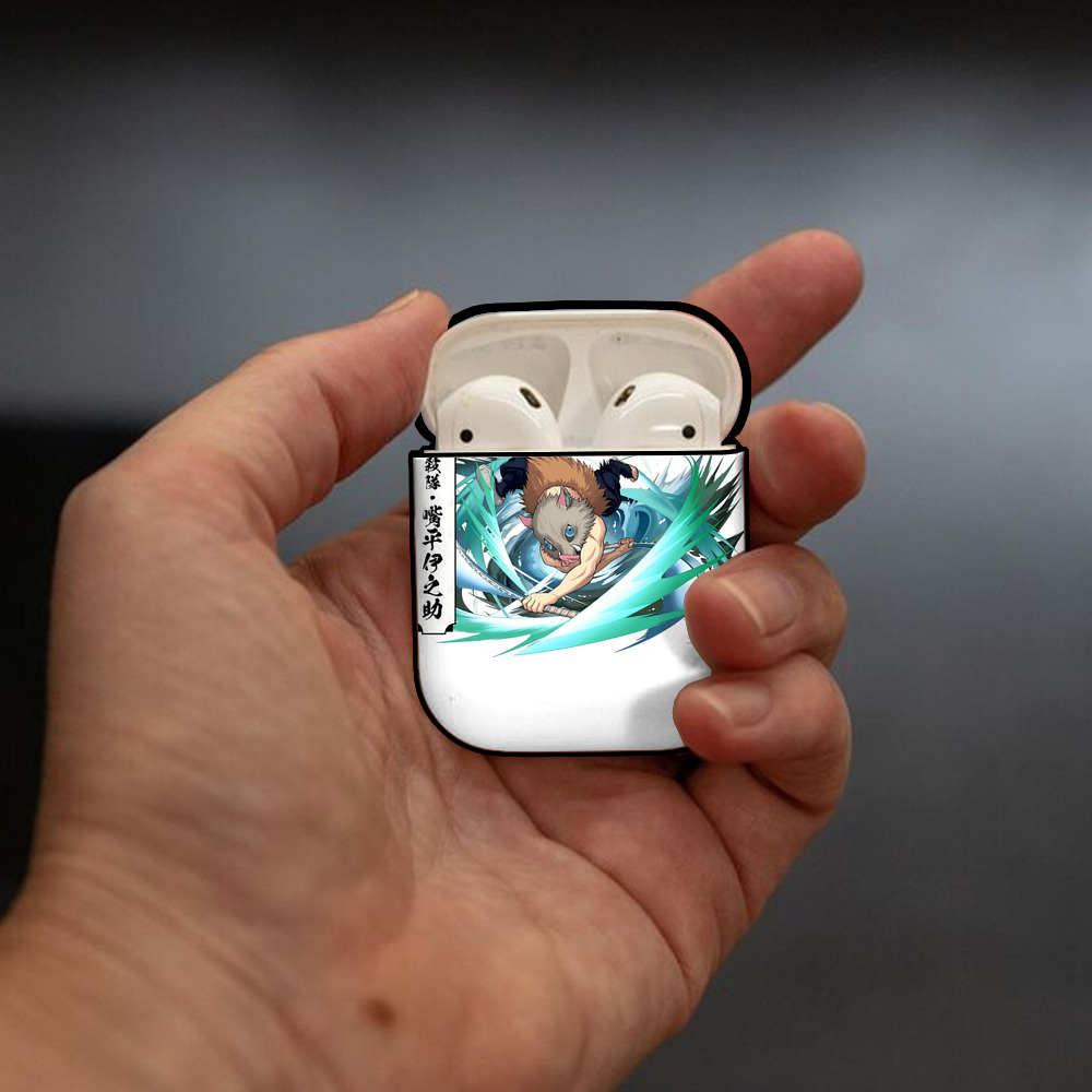 鬼滅の刃（きめつのやいば）嘴平 伊之助／はしびら いのすけ Hashibira Inosuke AirPods 第2世代保護ケース ハードシェル ブラック 耐衝撃・防指紋・カラビナ付き