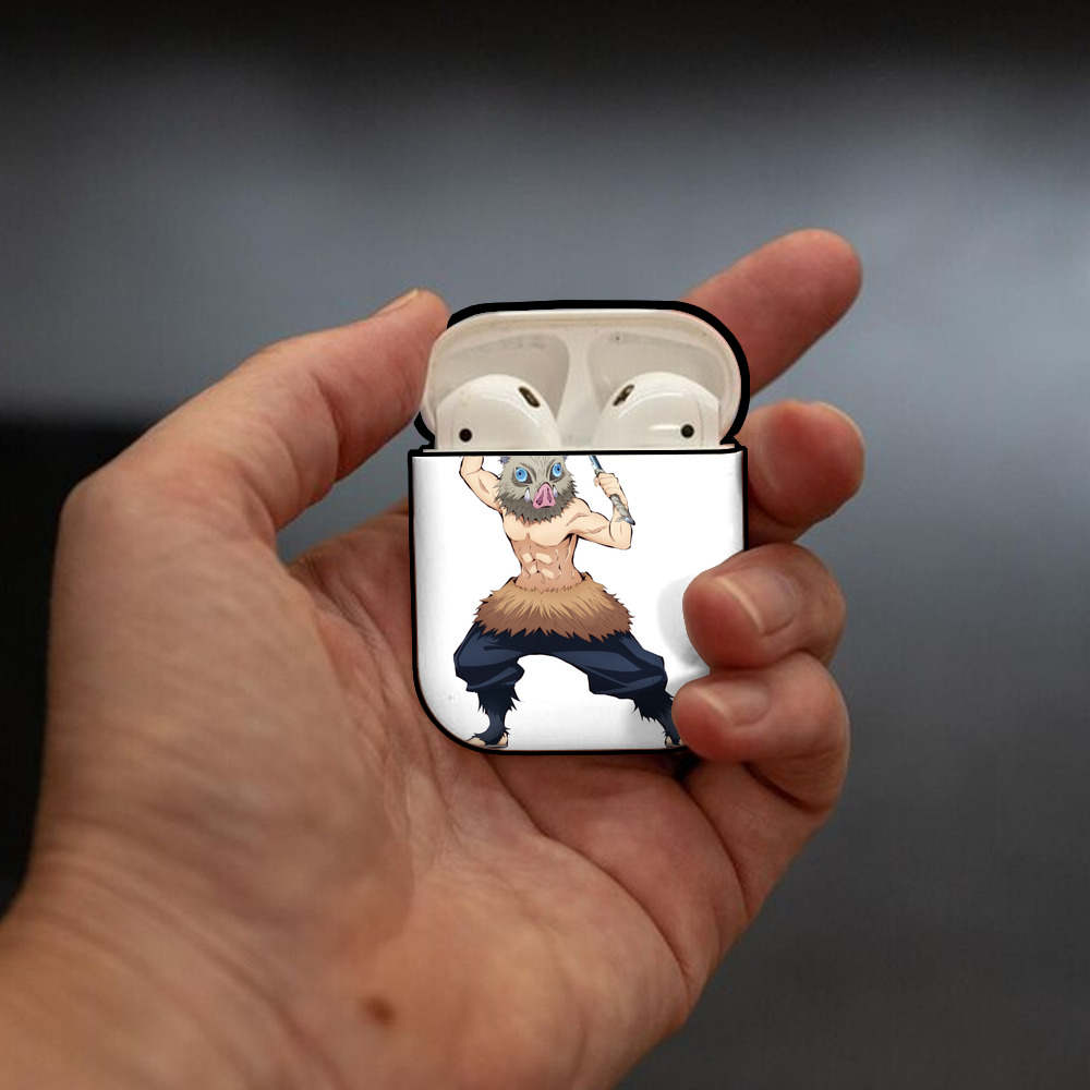 鬼滅の刃（きめつのやいば）嘴平 伊之助／はしびら いのすけ Hashibira Inosuke AirPods 第2世代保護ケース ハードシェル ブラック 耐衝撃・防指紋・カラビナ付き