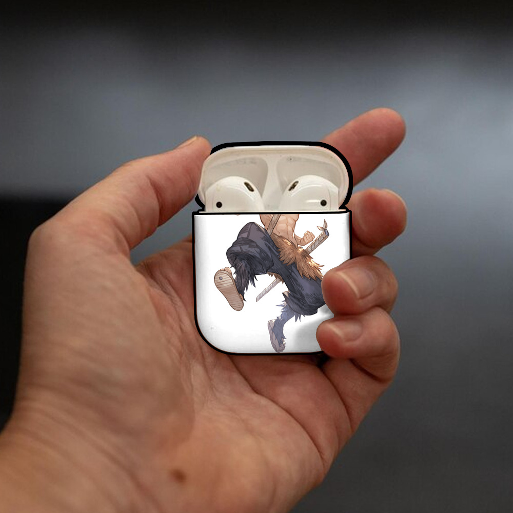 鬼滅の刃（きめつのやいば）嘴平 伊之助／はしびら いのすけ Hashibira Inosuke AirPods 第2世代保護ケース ハードシェル ブラック 耐衝撃・防指紋・カラビナ付き