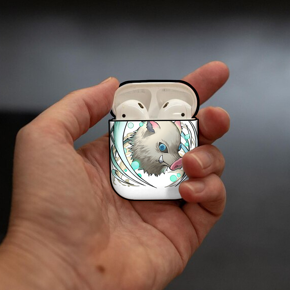 鬼滅の刃（きめつのやいば）嘴平 伊之助／はしびら いのすけ Hashibira Inosuke AirPods 第2世代保護ケース ハードシェル ブラック 耐衝撃・防指紋・カラビナ付き